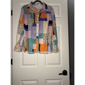 Mod Boutique Abstract Patchwork Button Up Blouse Xl Multicolor
